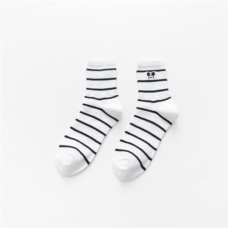 Jesienne i zimowe nowe bawełniane skarpetki studenckie, czarno-białe skarpety kreskówkowe myszy. Skarpetki damskie w paski Harajuku: 3
