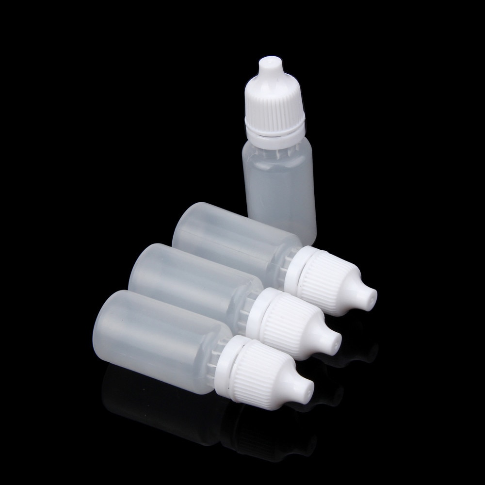 10ml tomme dråpeflasker i plastbeholdere, egnet for løsemidler, lette oljer, maling, essens, øyedråper, saltvann
