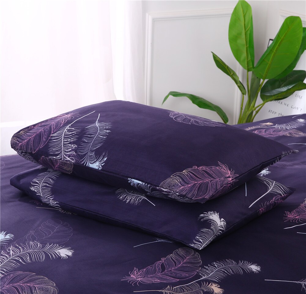 2 or 3pcs Feather Plume Pattern Duvet Cover Set,Simple Bedding Set with Zipper Closure,1 Duvet Cover, 1/2 Pillowcases