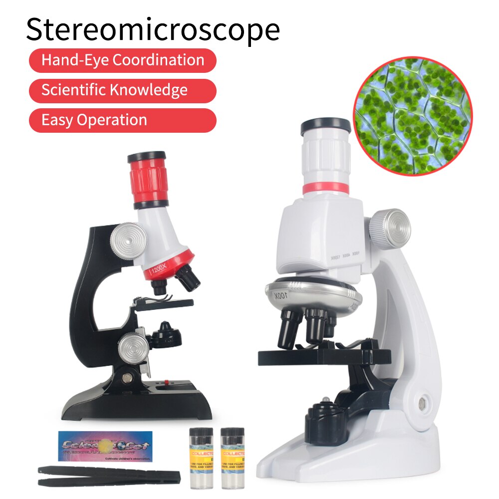 Science Kits for Kids Beginner Microscope STEM Science Educational Toy 100X 400X 1200X Magnification with LED Light