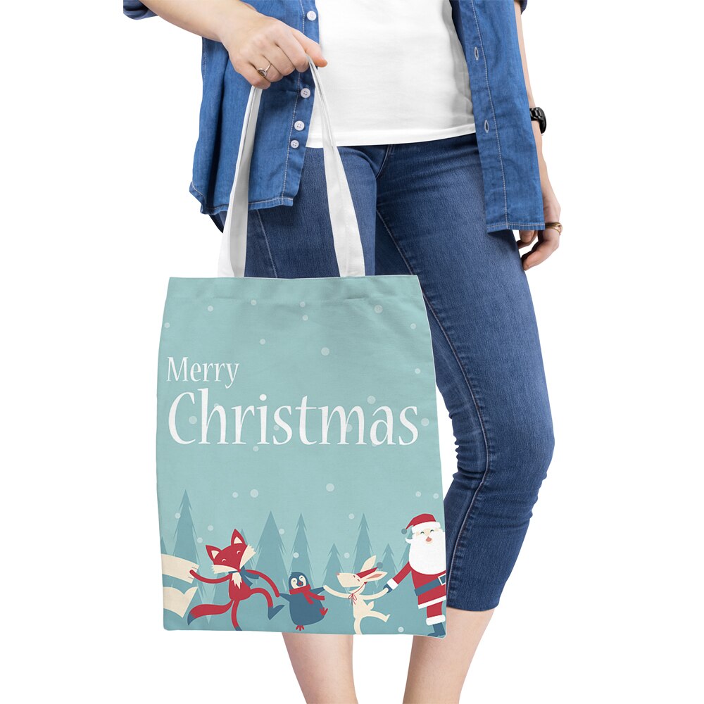 Reusable Shopping Bags Women Foldable Tote Bag Cloth Eco Grocery Bag Folding Large Capacity Handbags Christmas Bag