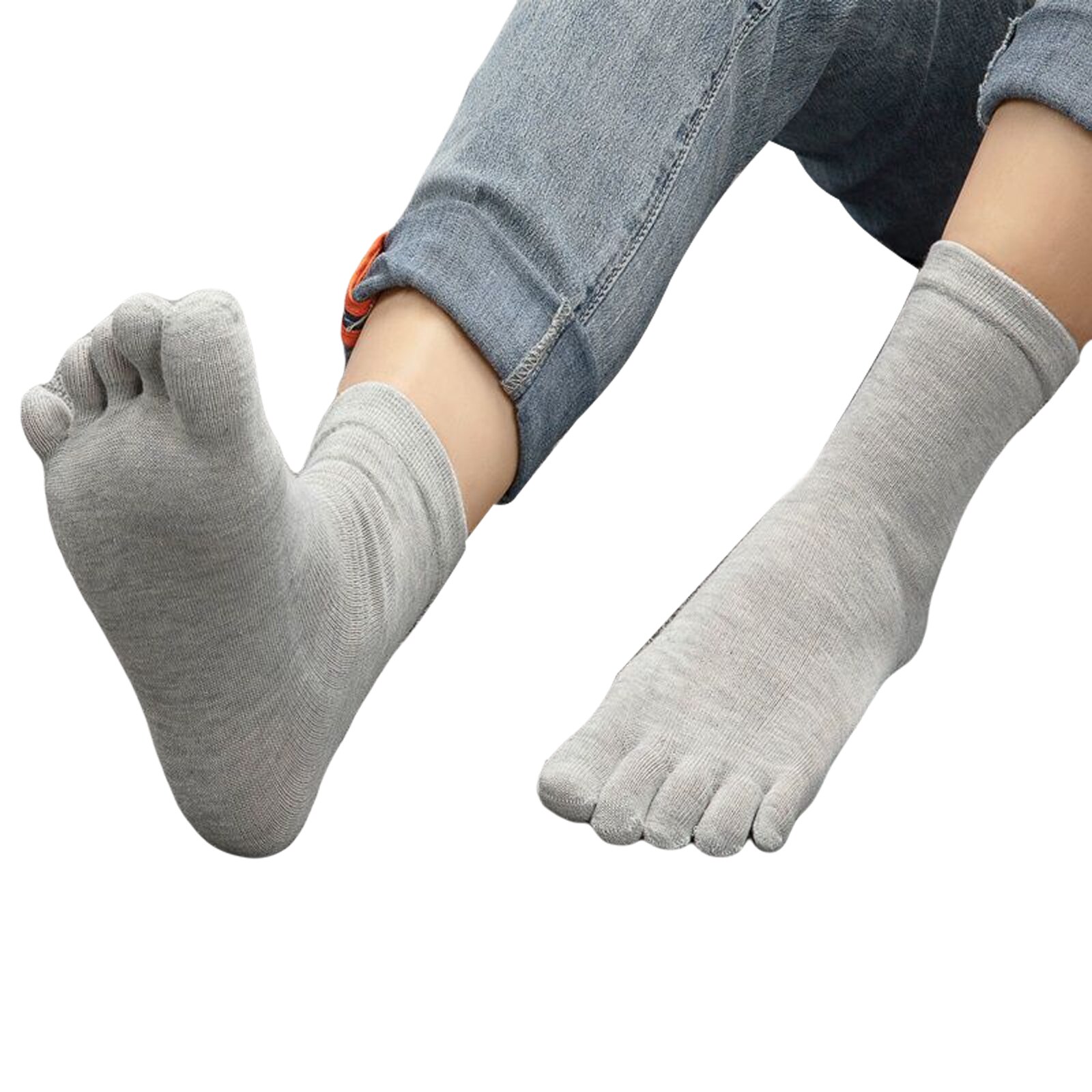 3/4 Pairs Men Toe Socks, Autumn and Winter Adults Solid Color Stink Prevention Hosiery