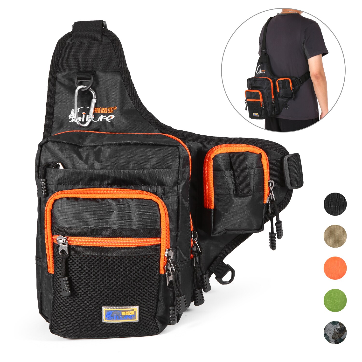 Ilure – sac de pêche étanche en toile, couverture de canne à pêche, grande capacité, moulinet, sac à dos pour leurres, boîte à bandoulière d&#39;extérieur: Black