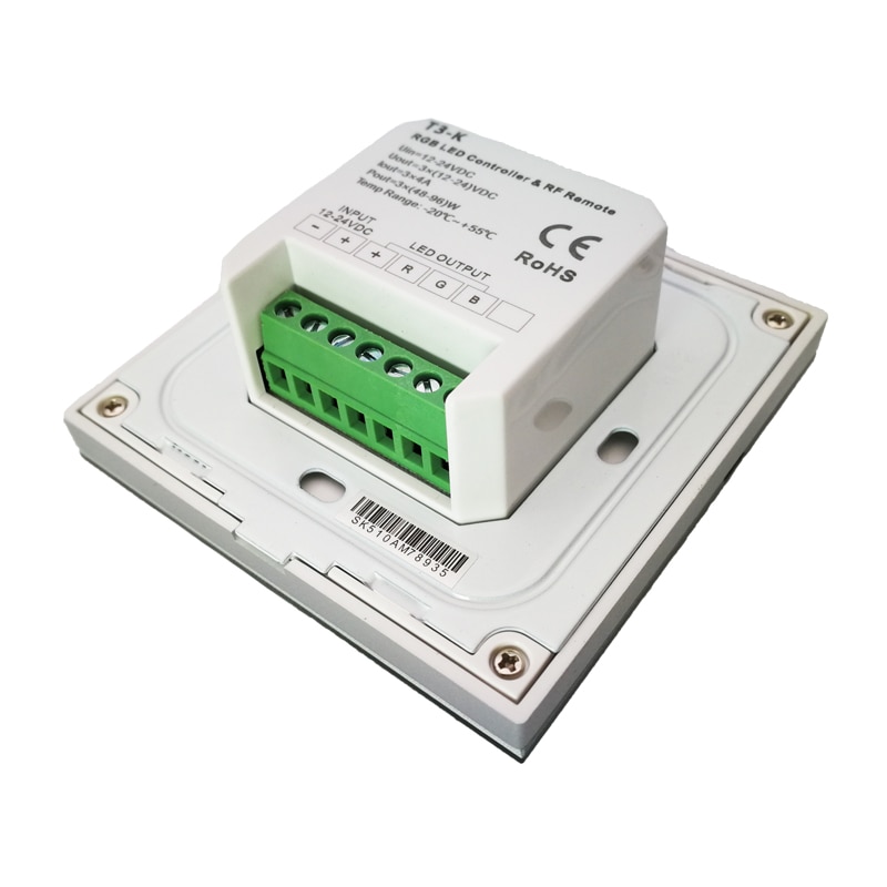 Dc 12v -24v vægmonteret manuel knappanel rgb strip controller dual 2.4 ghz og pwm signal  t3-k 144w led rgb strip controller