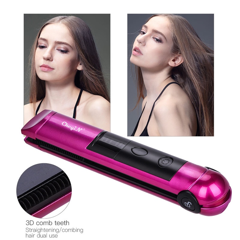 Rizador de pelo inalámbrico plancha de pelo de cerámica recargable por USB, planchas planas, portátil, Herramienta de Peinado LED