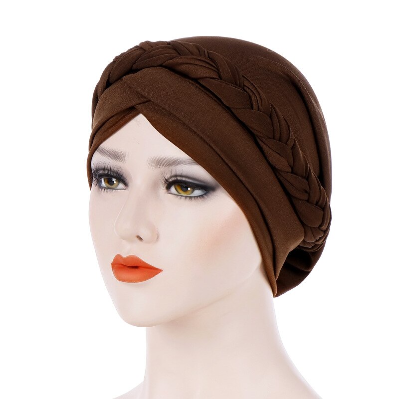 Diadema Africana cruzada para la frente, turbante de Color sólido para mujer, gorro musulmán, Hijab listo para usar: 4
