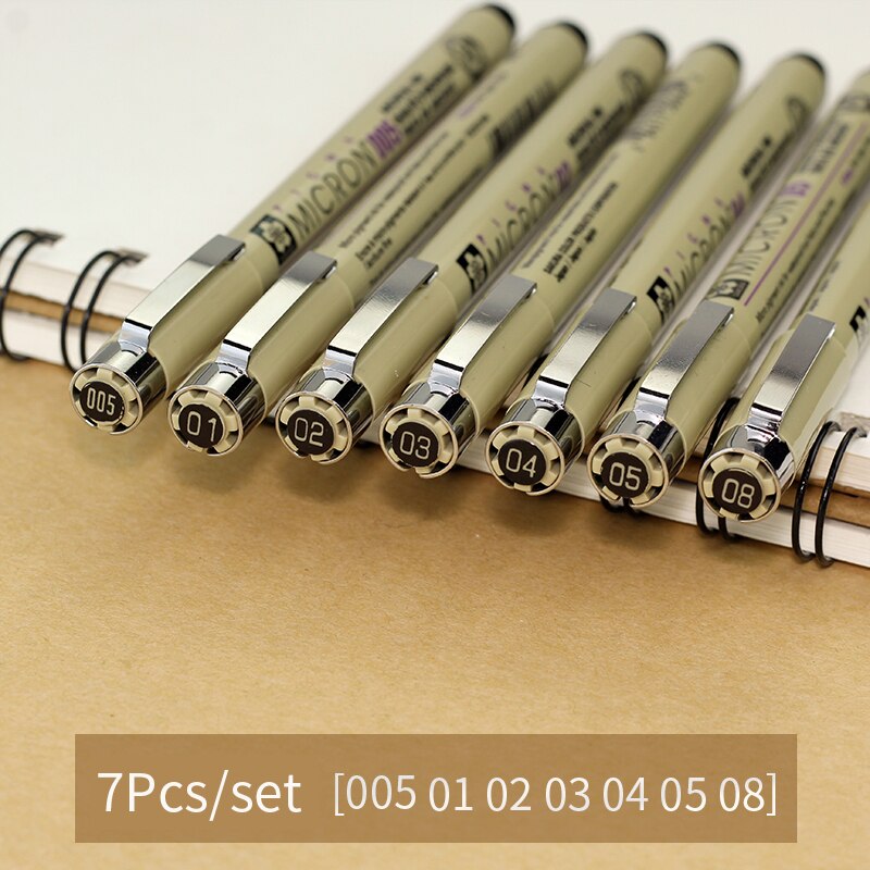 Sakura Pigma Micron Porous-Point Pens Waterproof Brush Pen Set Needle Drawing Pen Comic Hand-painted Water-based Hook Line Pen: 7Pcs