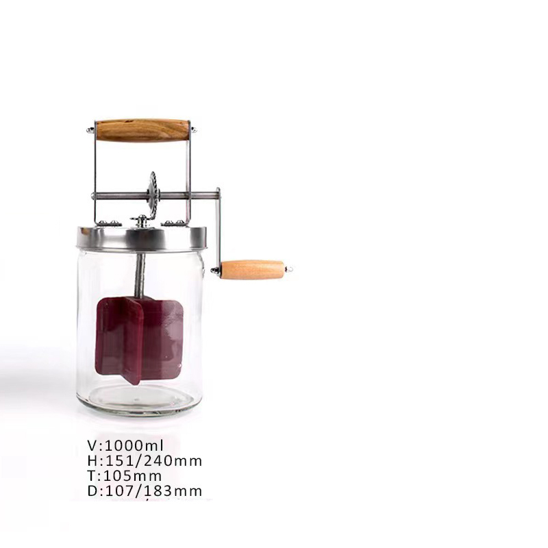 Handmatige boterkarn botermaker keukenmixer glas+siliconen roerstaaf zelfgemaakte siliconen wiel keukengadgets 1l/1.5l: Zwart
