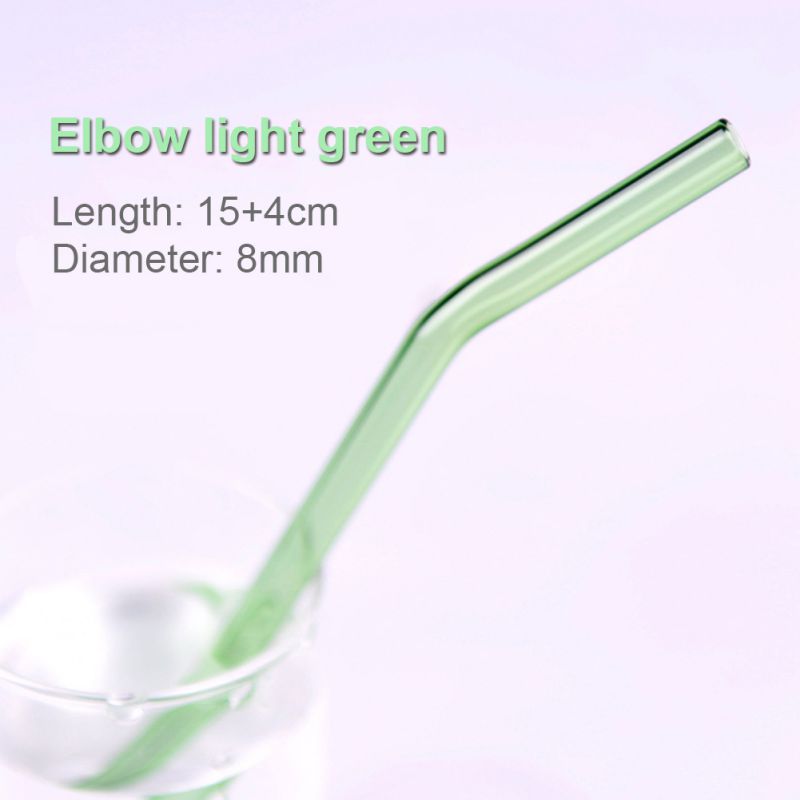 Heat And High Temperature Resistant Glass Straw 8mm*18cm Elbow: Light Green