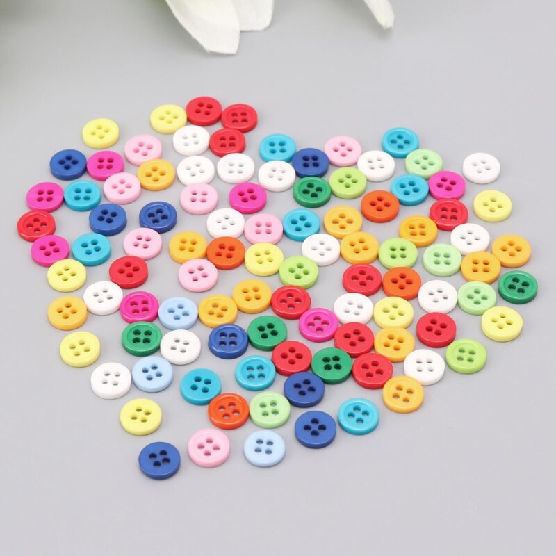 100Pcs 4 Gaten Gemengde Kleur Ronde Resin Knoppen Fit Voor Naaien En Scrapbook 9Mm XX9E