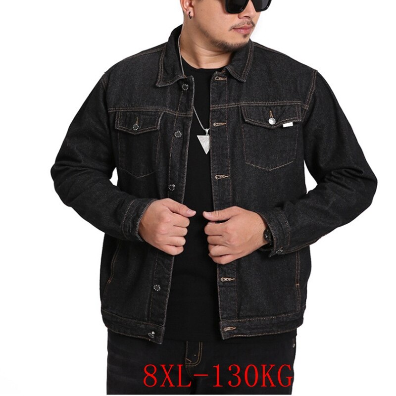 Fall plus size denim jacket 4XL-8XL bust 143CM plus size men's lapel pocket single breasted loose casual denim jacket