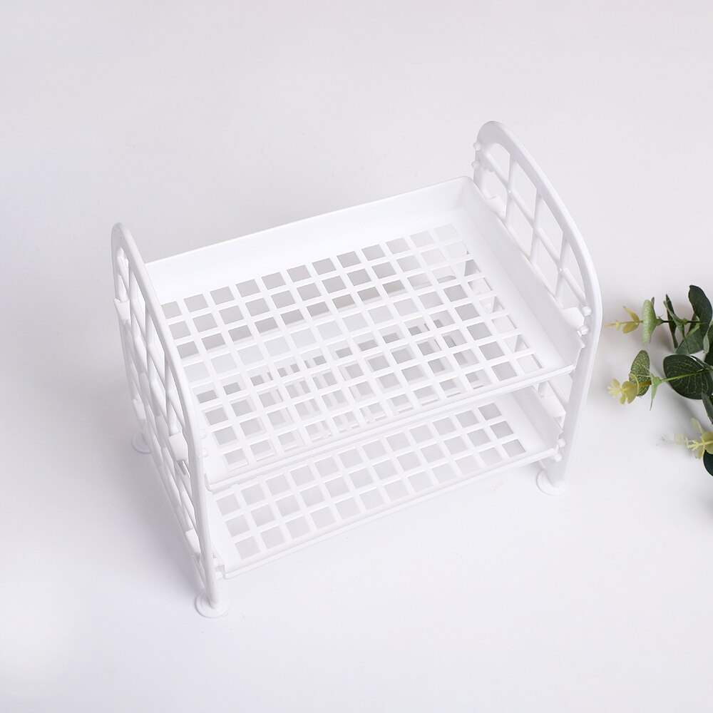 JIANWU Simple Double Layer Plastic Storage Shelf Removable Desktop Storage Manage Journal Sundries Storage Box for Stationery: white