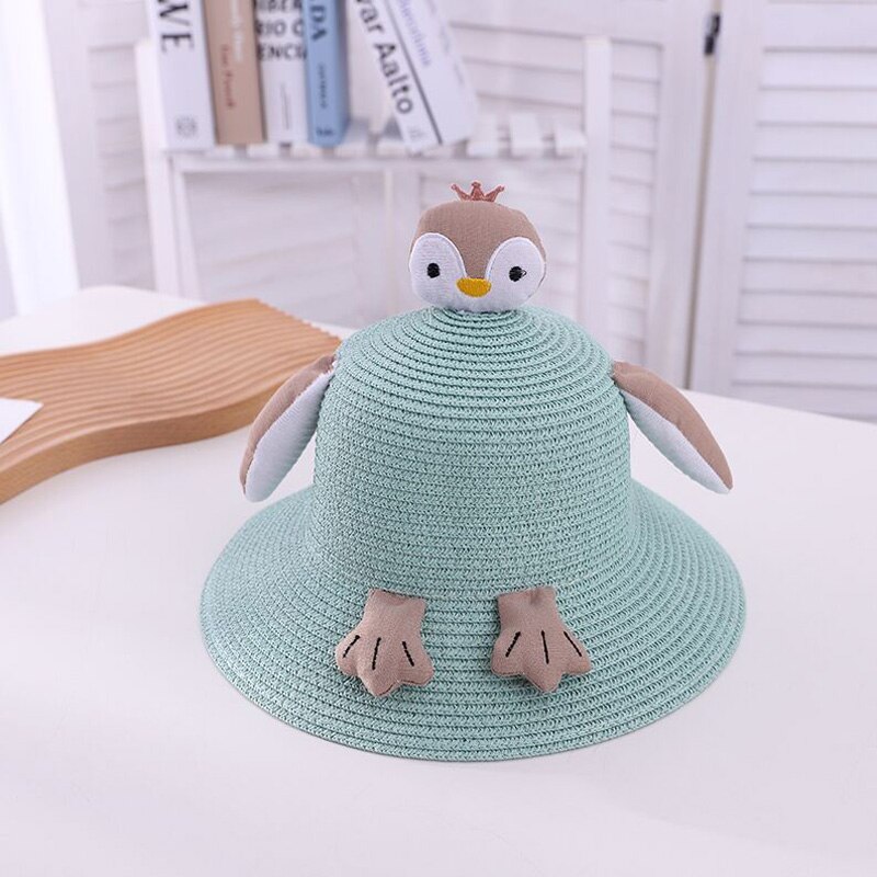 Xeongkvi Europa Amerika Cartoon Pinguïn Kinderen Zonnehoed Lente Zomer Strand Brede Rand Kid Stro Hoeden Voor Jongen Meisje: blue hat