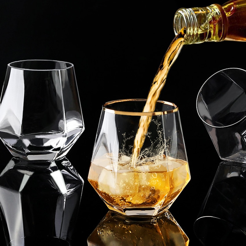 Diamante hexagonal vidro transparente uísque cocktail cerveja vidro base grossa casa copo de vidro água para café leite chá
