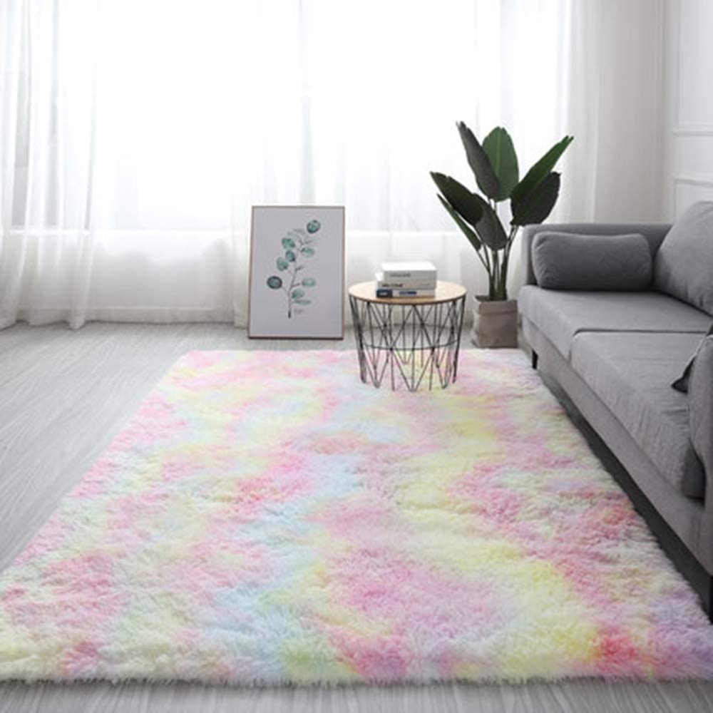 Regnbue fluffy tæpper antislip shaggy område tæppe spisestue stuemåtte soveværelse sengeplads plys tæppe gulvmåtte boligindretning