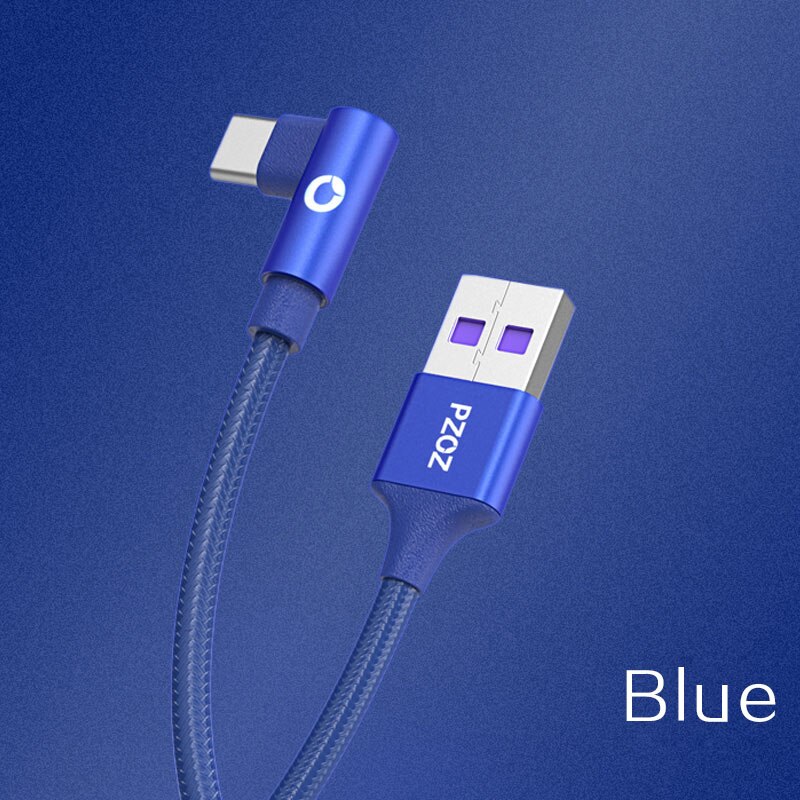 PZOZ 5A usb c kabel usb typ C 90 stopni szybkie ładowanie dla Huawei P20 P10 kumpel 20 zawodowiec 10 Nova 2s ładowarka usb-c Duńczyk rodzaj-c przewód: niebieski / 1 m