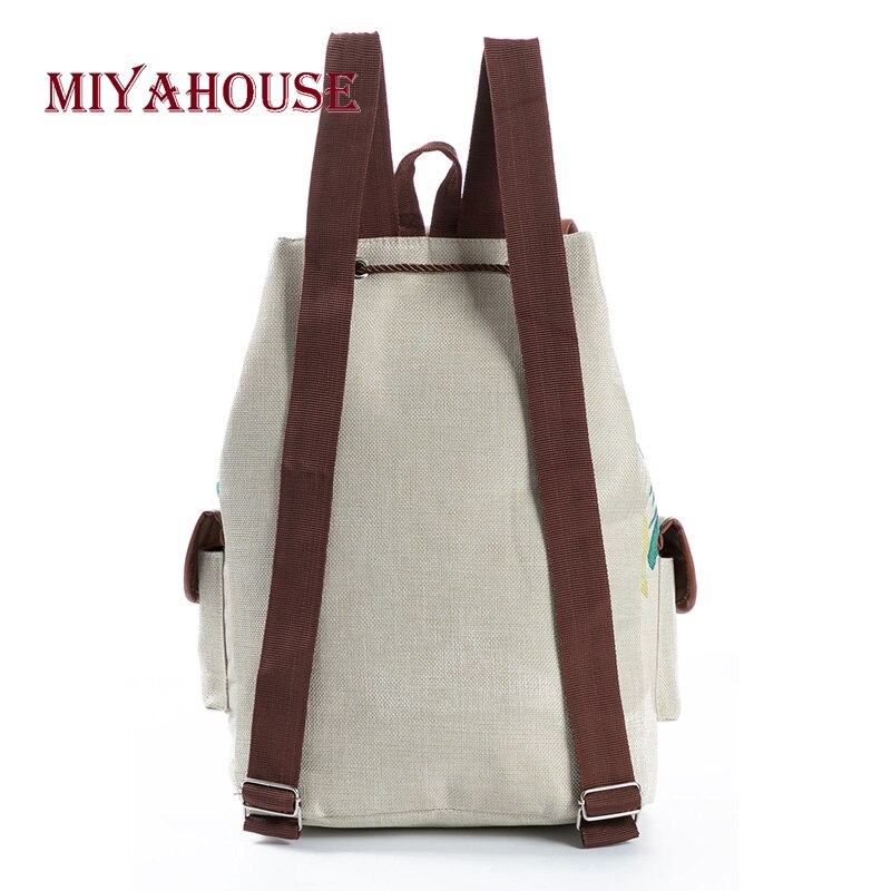 Miyahouse Casual Floral Cartoon Horse Printed Backpack Female Linen Drawstring School Bag For Teenage Girls Travel Rucksack