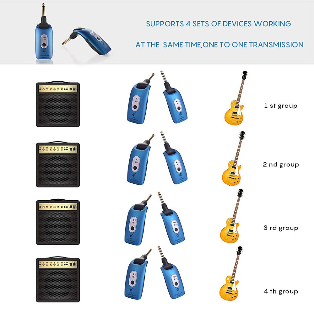 A9 UHF Wireless Electric Guitar Transmitter Receiver System 2.4GHz Rechargeable 4 Channels for Electric Guitar Bass Organ
