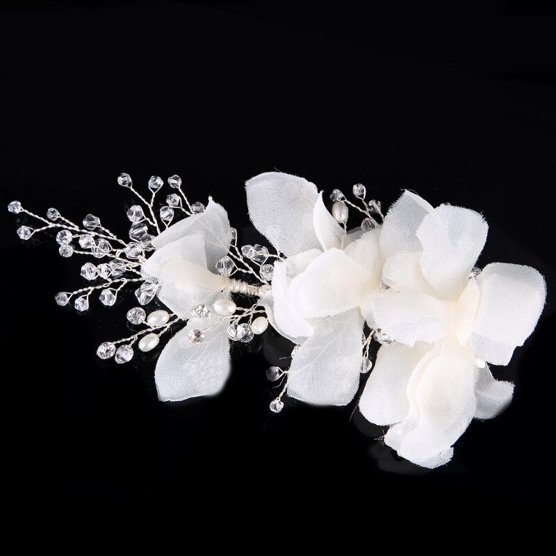 Elegante Floreale Spilli Pizzo Bianco sentiero E Filati Della Perla Del Fiore Dei Capelli della forcella Da Sposa tiara Corona Copricapo Delle Donne Accessori per Capelli Da Sposa