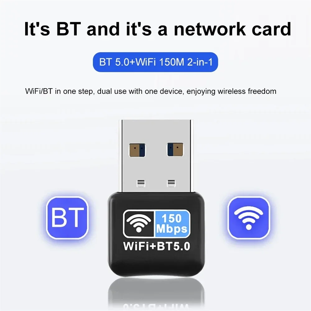 150Mbps WiFi Bluetooth Wireless Adapter USB Adapter 2.4G V5.0 Dongle Network Card for Laptop PC Desktop