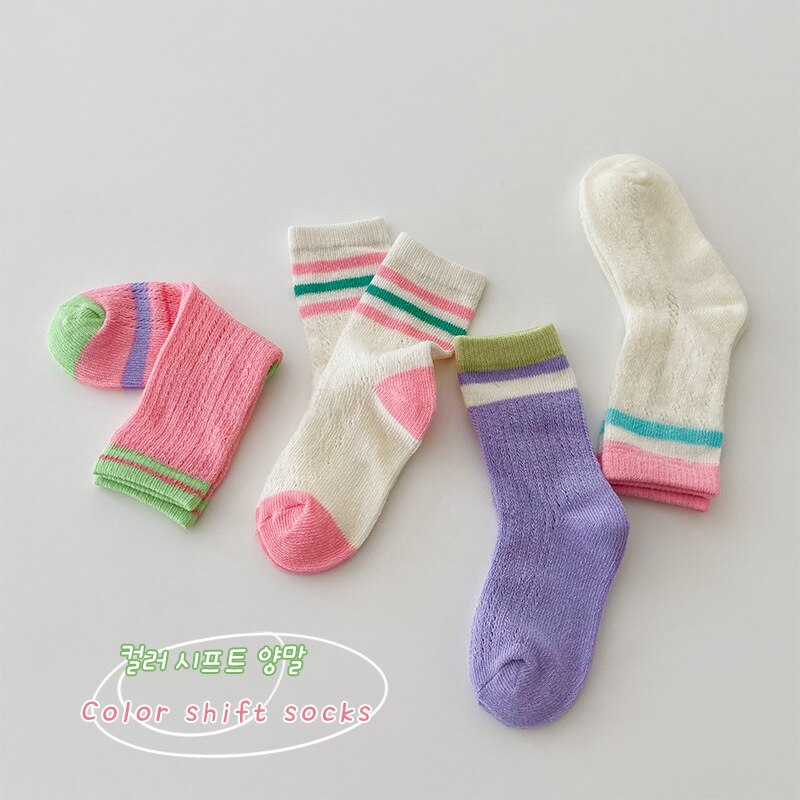 1382A 4Pairs/Lot Children&#39;s Socks 2022 Spring Summer Thin Color Matching Girl&#39;s Socks Cotton Socks for Boys 1123 Children Socks: 1123 set A / S Feet12-15cm(1-3Y)