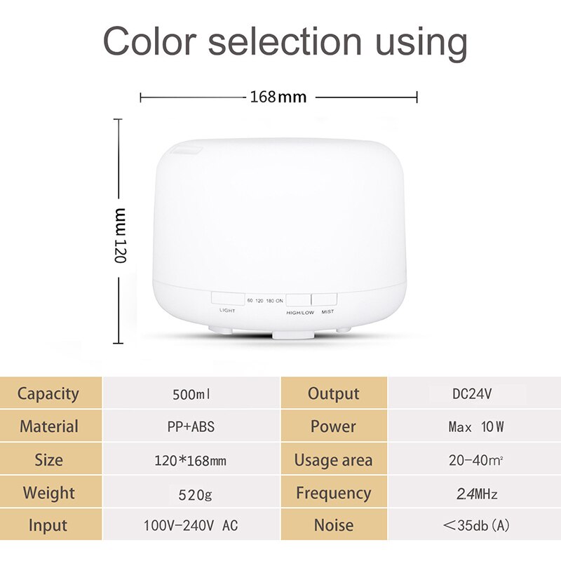 Aroma Diffuser GRATIS Essentiële Olie Set Van 6 Geuren Humidifier Geurverspreider Lucht Bevochtiger 7 Verschillende Kleuren Wit