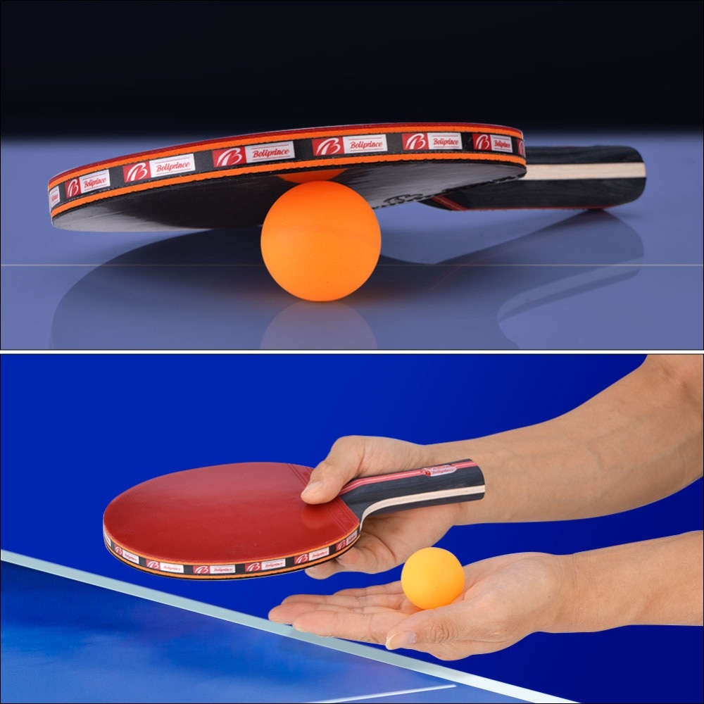 Boliprince Handvat Ping Pong Paddle 2-Speler Tafeltennis Bat Racket Met 3 Ballen Voor Shake Hand Grip spelers Set Met Zak