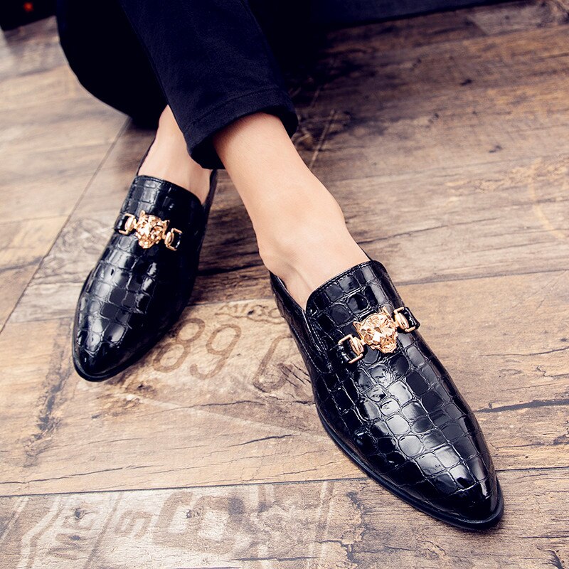 Hommes robe chaussures en cuir italien sans lacet hommes en cuir mocassin paillettes chaussures formelles hommes bout pointu chaussures pour hommes
