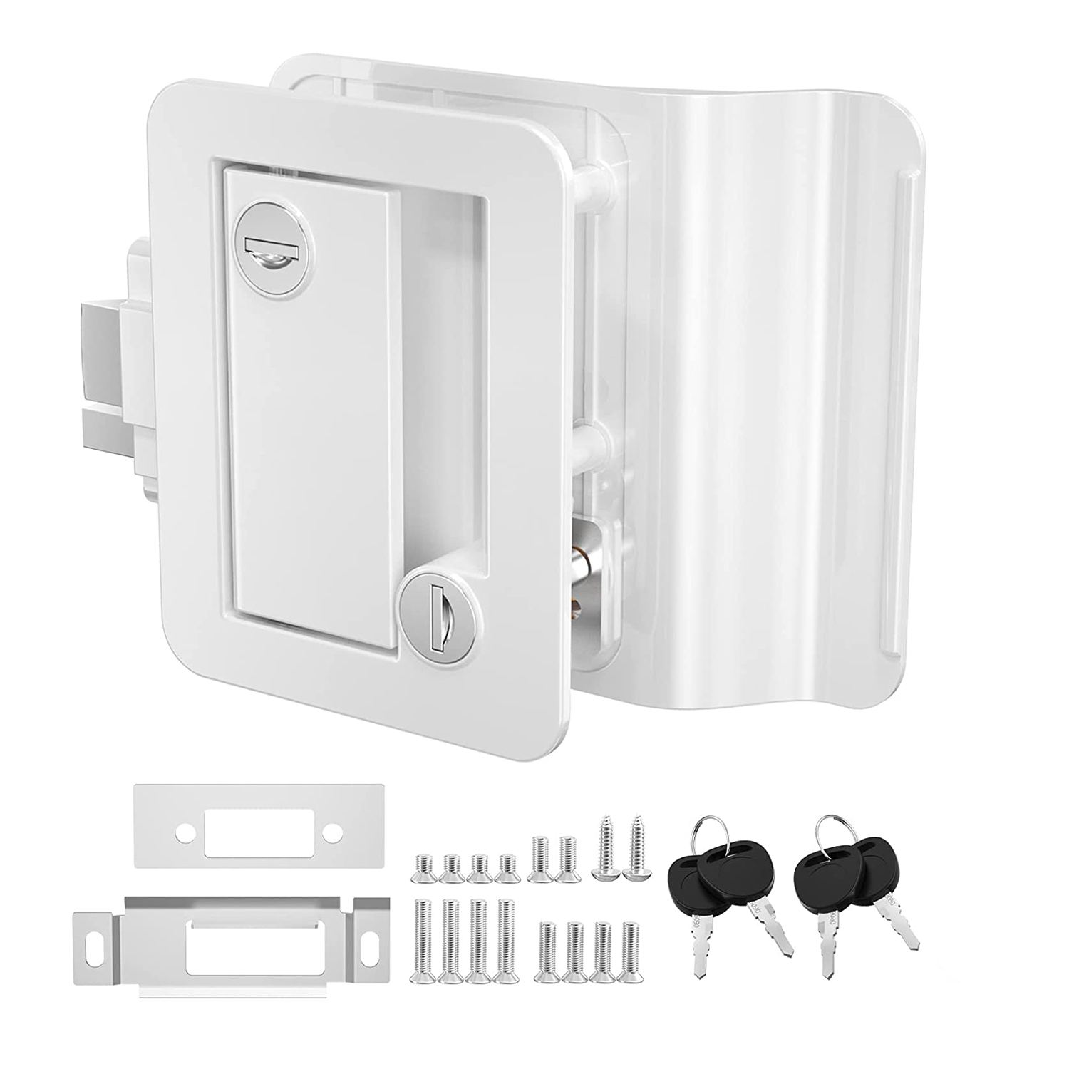 DaierTek-cerradura de puerta de entrada para caravana, reemplazo de cerradura de puerta doble abierta con cerrojo de seguridad, llave de ordenador: Blanco