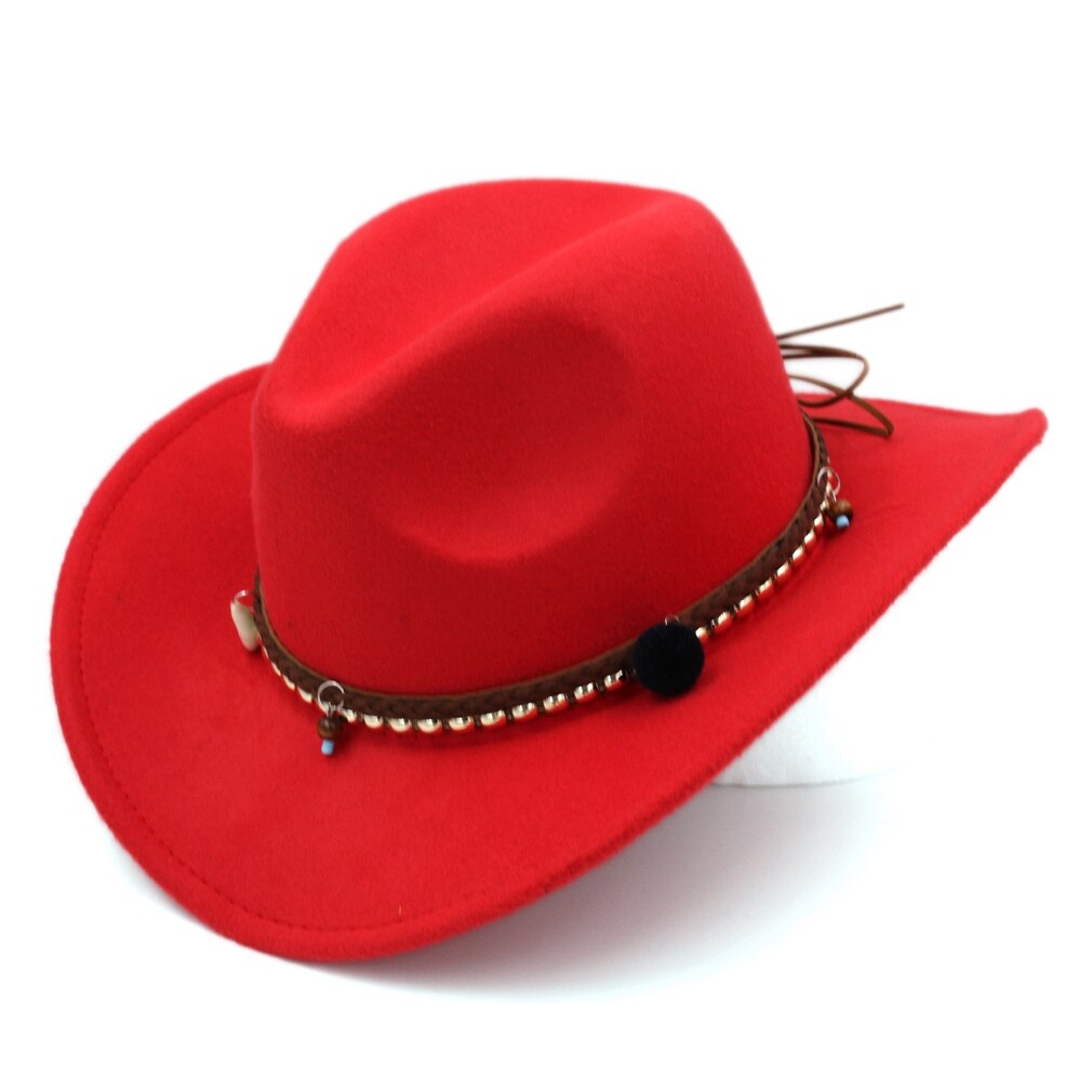 Munng Men Women Wild Western Wool Blend Cowboy Hat Wide Brim Cap Jazz Costume BDBB: Red