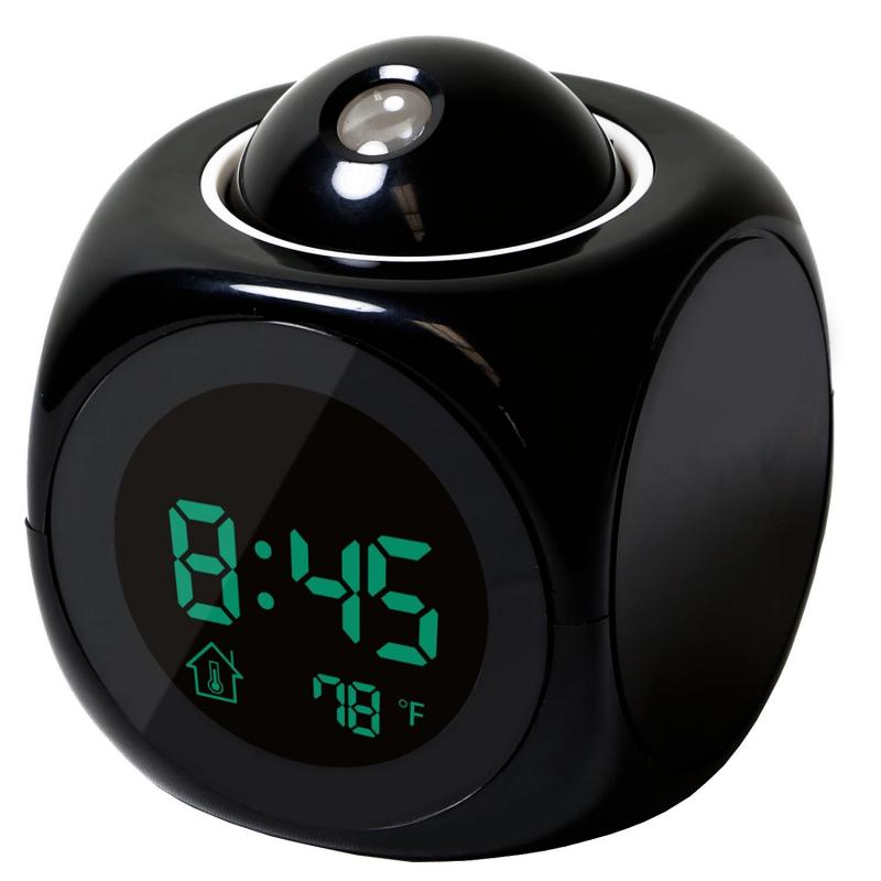 LCD Projection vocale parler réveil électronique rétro-éclairé numérique projecteur horloge Table horloge température affichage: 2Black