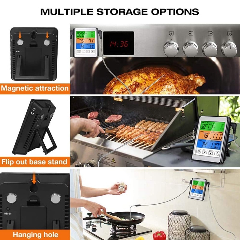 Digital Meat Thermometer, Dual Probe Kitchen Thermometer for Grilling with Food Cooking Thermometer for BBQ Grill