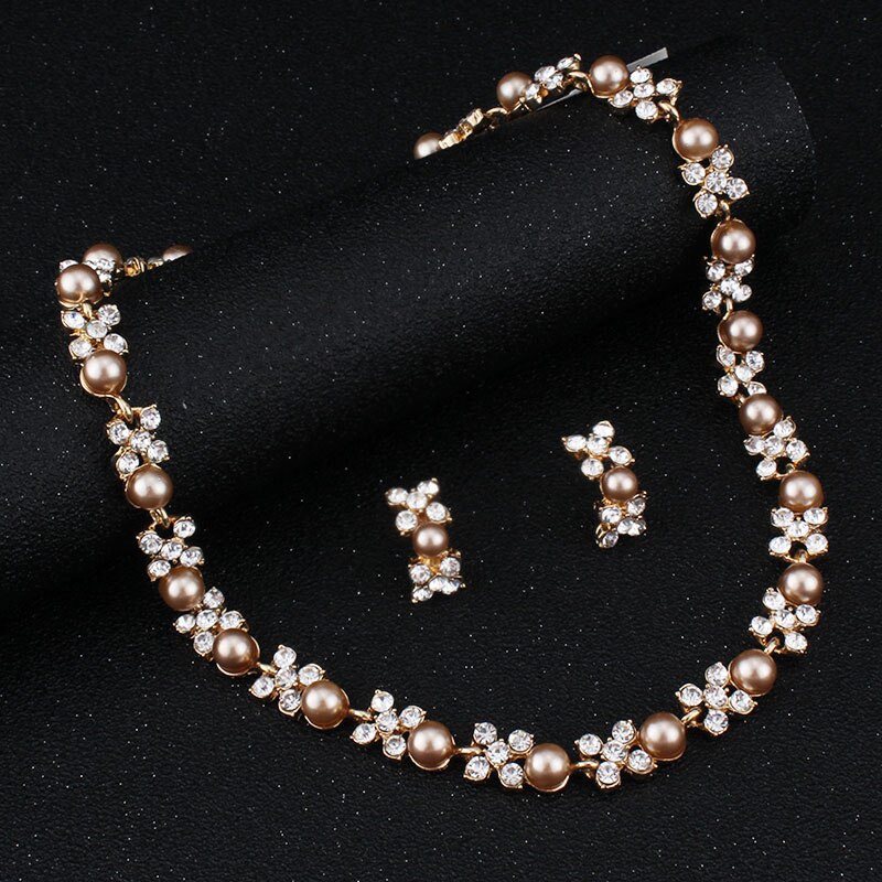 Ensemble de bijoux en Imitation de perles pour mariage, accessoires de robe, collier, boucles d&#39;oreilles, couleur or, de fleur: 4