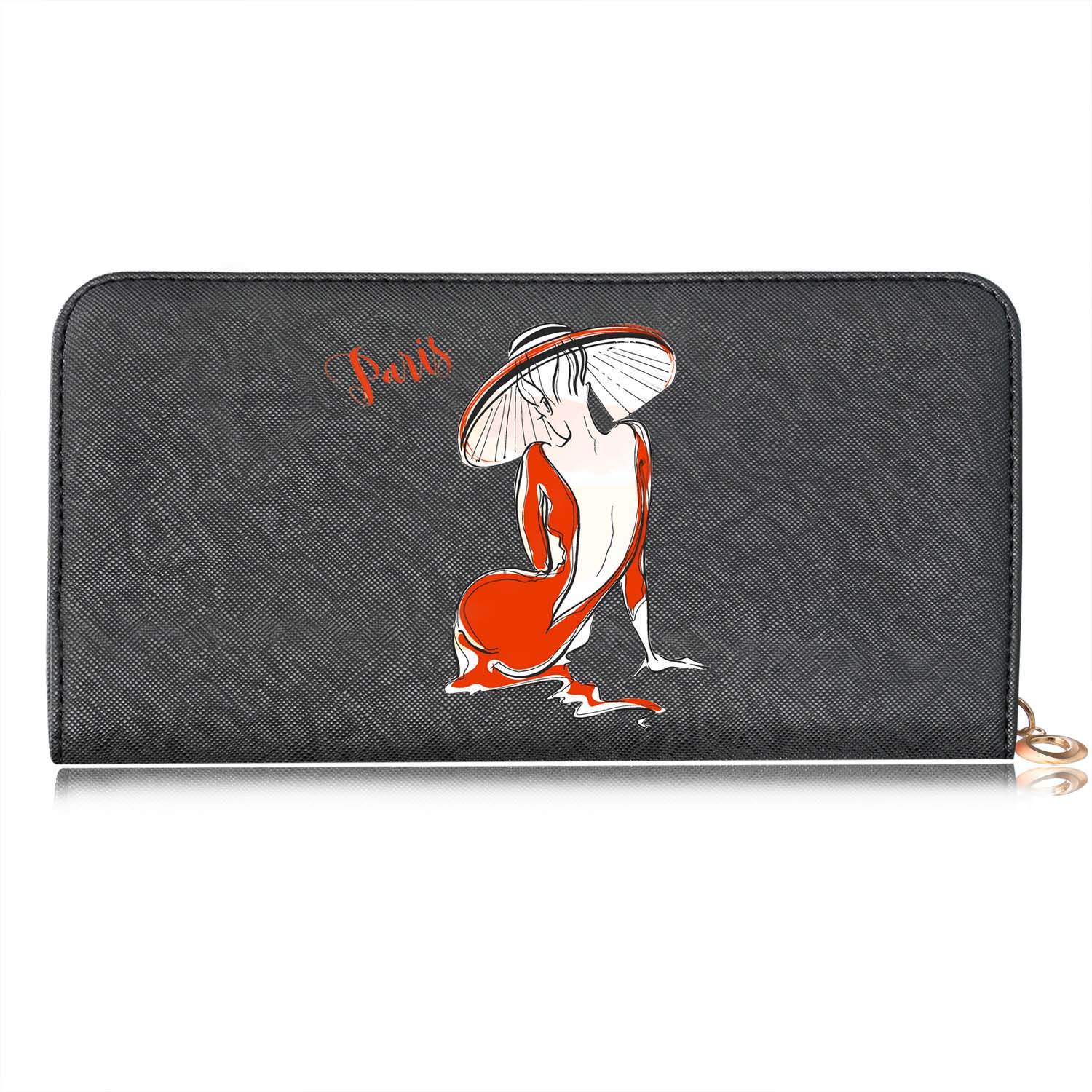 Casual Women Wallets Long Style Cartoon Woman Printing Pattern Female Card Holder Zipper Coin Purses Carteira Feminina: G black