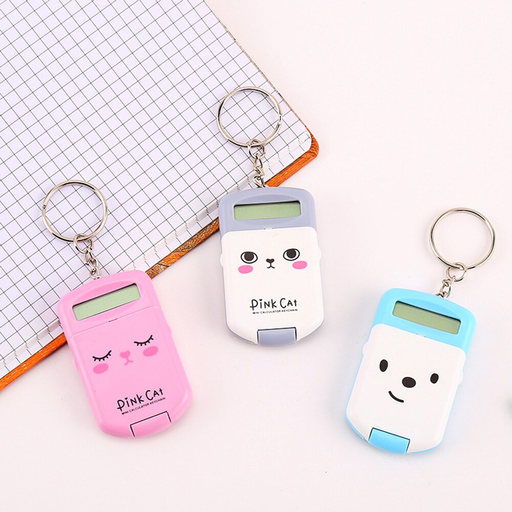 Mini Calculator Cute Cartoon with Keychain 8 Digits Display Portable Pocket Size Calculator for Children School Supplies