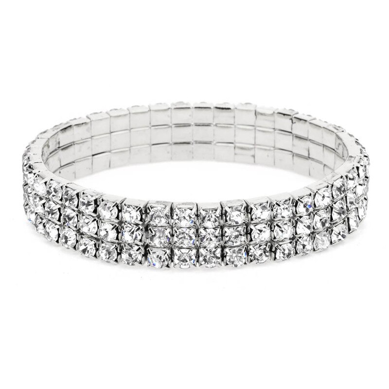 Silver Color Stretchy 1/2/3/4/5 Rows Bracelet Anklet Ankle chain Rhinestones Foot Jewelry Crystal Bracelet: Rhodium Plated