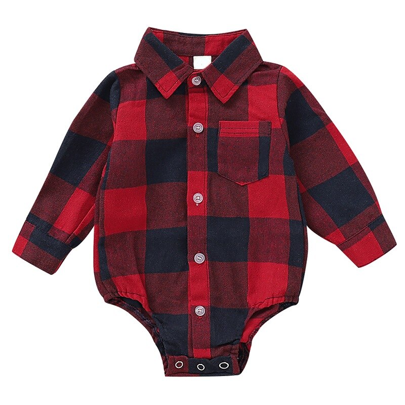 Baby Girls Boys Long Sleeve Plaid Print Rompers Autumn Infant Kids Bodysuit Jumpsuit Outfits: Red