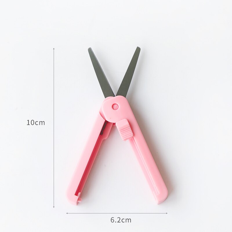 Student multiple colour foldable portable scissors office safe school home art preschool kids stationery blunt nib protection: Pink