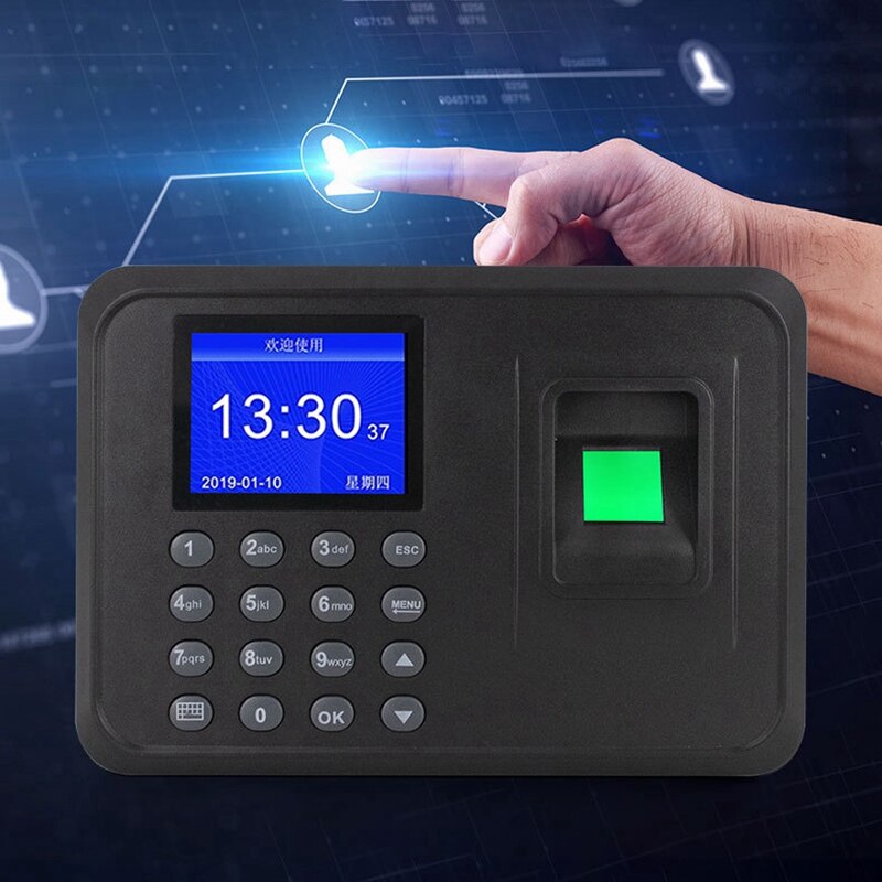 Fingerprint Attendance Machine LCD Display USB Fingerprint Attendance System Time Clock Employee Checking-In Recorder(US Plug)