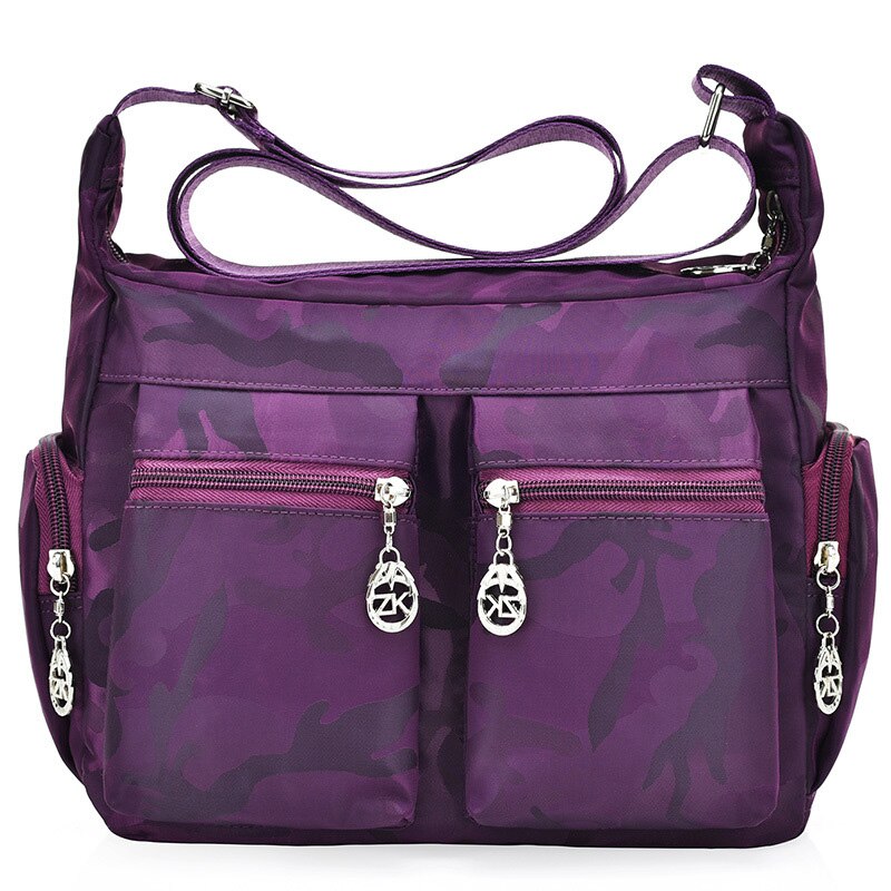 Women Handbag Messenger Bags Waterproof Nylon Multiple compartment Shoulder Bag Unisex Hobos bag: purple camouflage