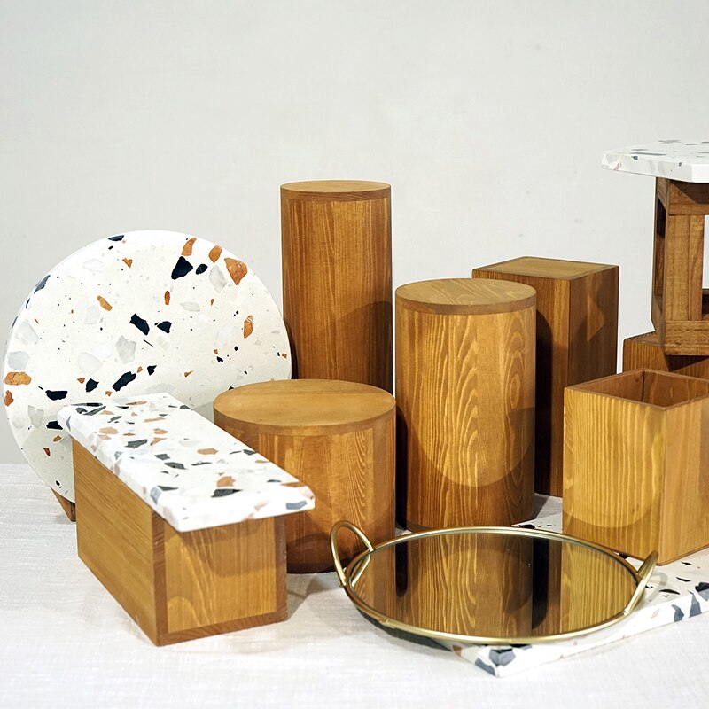 Bryllup dessert bord layout rekvisitter naturligt træ kage display stande multifunktion desserter cupcake tallerken