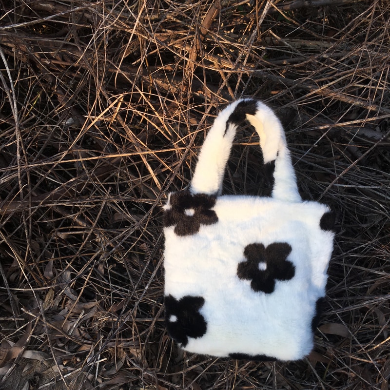 Vintage femmes sacs à main en peluche hiver dames petits sacs à bandoulière mignon fleur motif femme Mini fourre-tout pochette sac à main