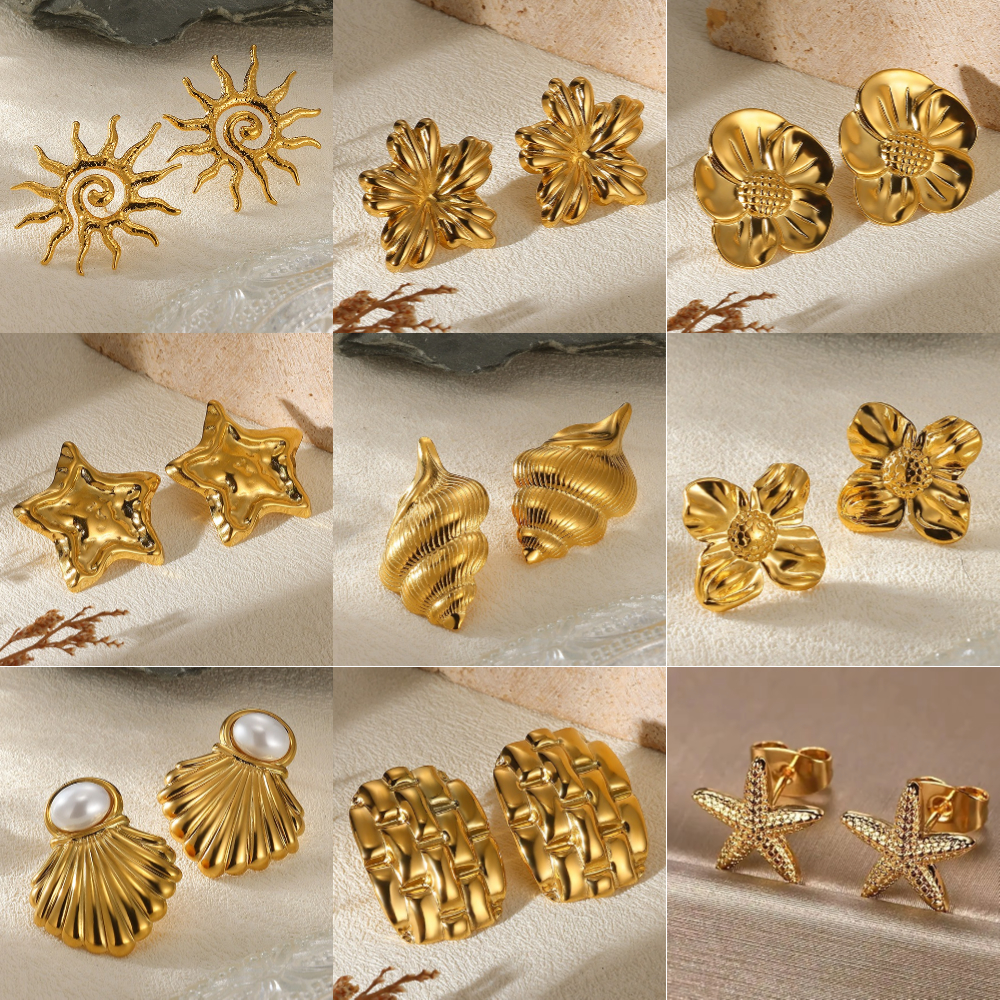 Geometric Flower Stainless Steel Earrings Women Sweet Sunflower Star Gold Color Ear Piercing Jewelry Wedding Accessories