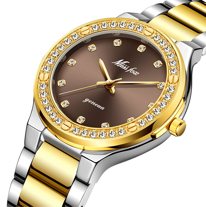 Missfox dameshorloge, beroemd merk luxe zakelijke zilveren polshorloges, waterdichte stalen armband, klok voor geliefden: 2742- gsbr