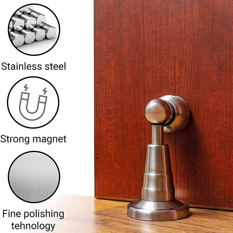 Magnetic Door Stop with Soft-Catch - Stainless Steel Brushed Magnetic Stopper, Chrome Heavy Duty Magnet,Hold Door Open