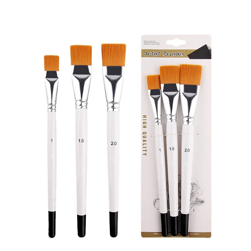 pincel para pintura al óleo, 3 uds., cabeza plana grande, juego de varillas cortas de 3 colores, pincel de acuarela para pintura de pelo de nailon, suministros de arte acrílico para estudiantes: Blanco