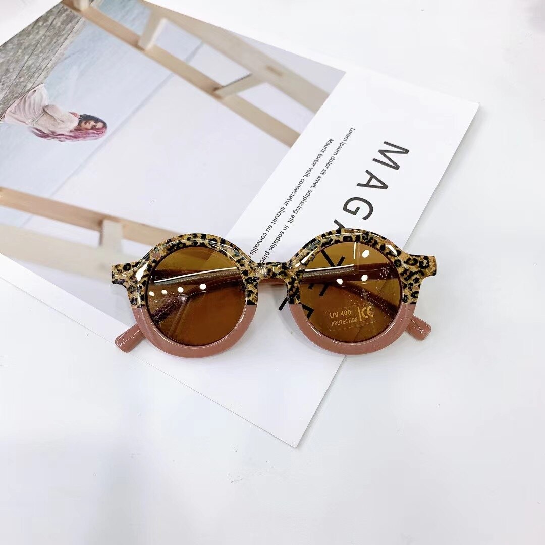 Children&#39;s Kids Sunglasses Sun Glasses Vintage Cute Cartoon UV 400 Protection Girls Boys Baby Oculos De Sol Gafas Eyeglasses: Dark Pink Leopard