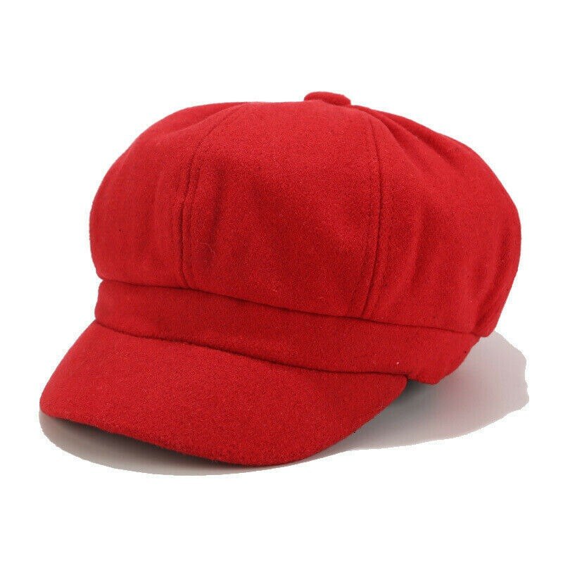 Hatt platt kvinnors flickor nyheter pojke platt keps 8 paneler baker pojke ull blandad damer: Röd