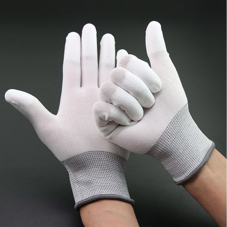 12 Paar/Dutzend Nylon-PU-Fingerbeschichtete Handschuhe, weißer Handschuh, antistatische Handschuhe, saubere Strickhandschuhe