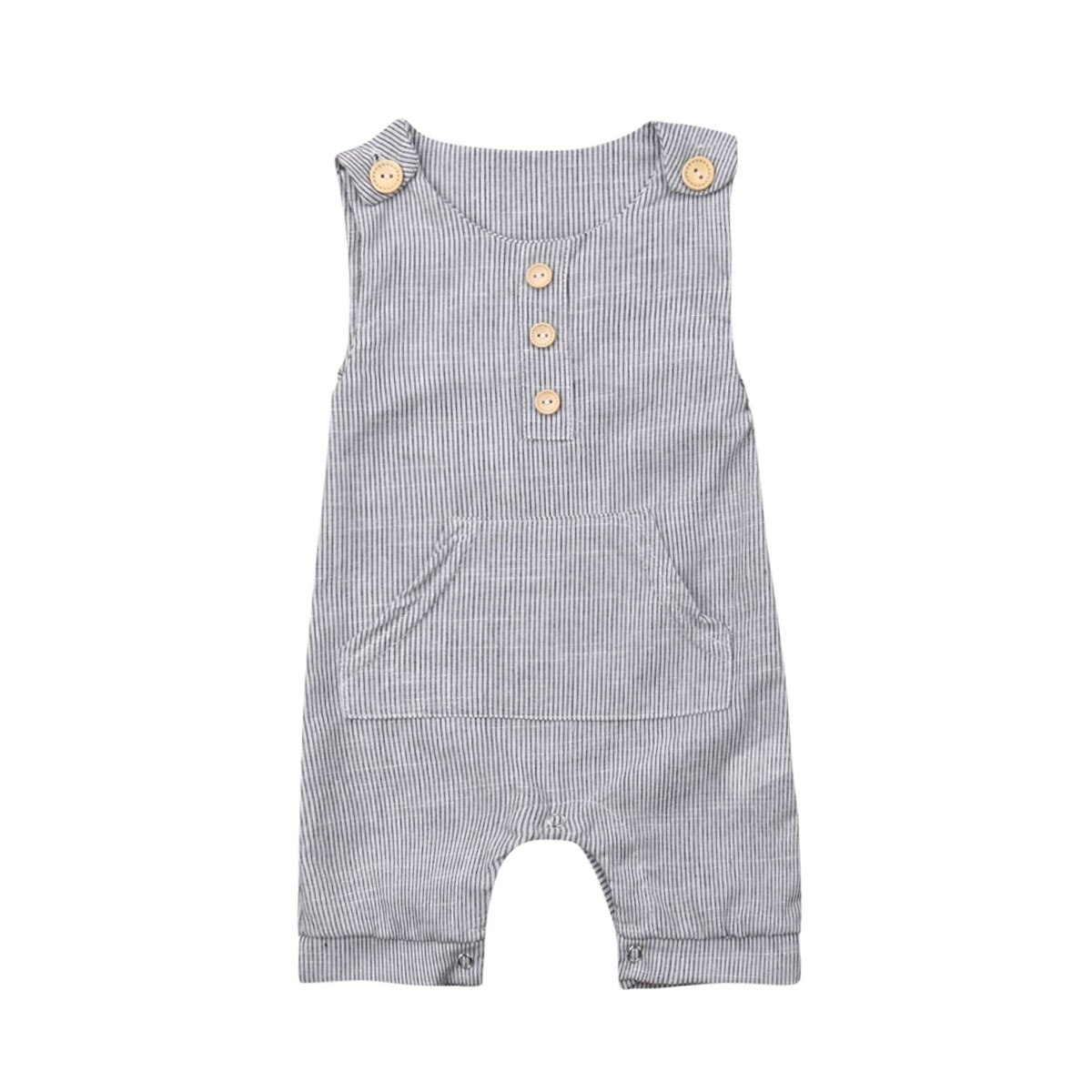 Pudcoco Pasgeboren Baby Jongen Meisje Een Stuk Outfit Kleding Gestreepte Mouwloze Leuke Romper Casual Knoppen Jumpsuit Voor 0- 18M Baby: 12m